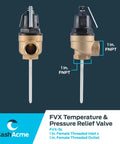 1 Inch Inlet Water Pressure And Temperature Relief Valve, High Flow Brass Plumbing Fitting For Commercial Use, FVX 5L, Push To Connect, Easy Install, Durable Brass Body, 1 in FNPT