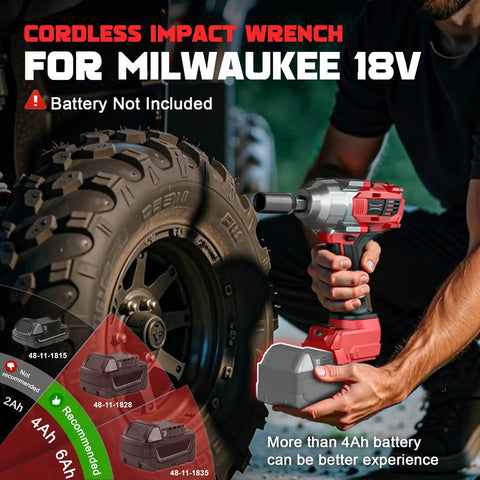 Pro Level Cordless Impact Wrench 3 8 Inch Plays Nice With Milwaukee 18 Volt Batteries Drops A Mean 600 Ft Lbs Torque At 3100 Rpm held near tire.