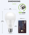Side view of Ultra Bright A21 LED Light Bulb 23W Equivalent 150 To 200W 2500 Lumen 5000K Daylight E26 Non Dim No Flicker Energy Efficient Home Garage Porch 2 Pack Long Lasting Lamp Replacement with dimensions next to a credit card for size comparison.