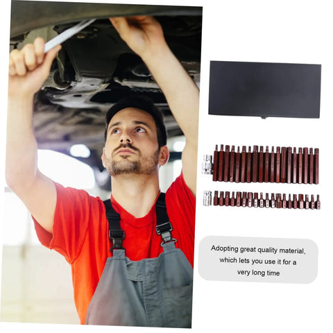 Professional Spline And Star Bit Socket Set Featuring Ergonomic Comfort Handles, mechanic using tools during auto repair.