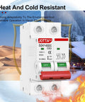 Front view of Solar Panel Disconnect Switch 2 Pole DC Circuit Breaker 63A Beefy Isolator for PV System 1000V Max.