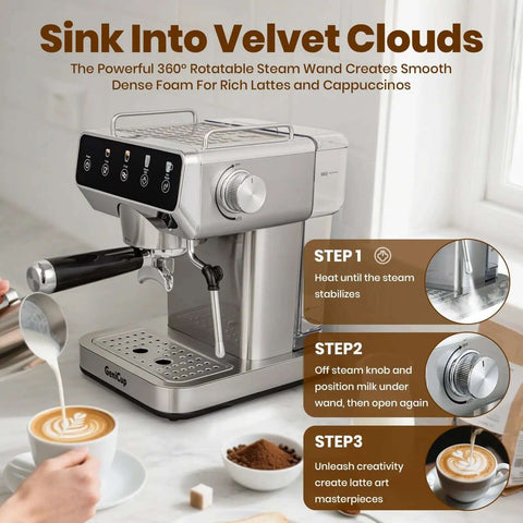 Espresso Machine With 20 Bar Pressure, Touchscreen Interface, Milk Frother And Hot Water in a kitchen setting