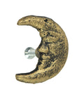 Set Of Six Gold Finish Cast Iron Crescent Moon Face Drawer Pulls For Celestial Decor, Decorative Cabinet Knobs For Furniture.