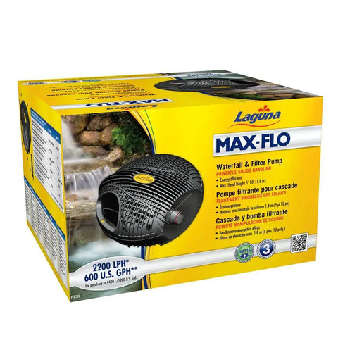 Max Flo 600 Waterfall And Filter Pump For Ponds Up To 1200 Gallons With A 16 Foot Power Cord And 3 Year Warranty box display
