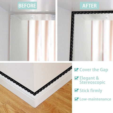 Before and after using Flexible Molding And Mirror Trim Peel And Stick Self Adhesive Corner Trim For Walls Floors Cabinets And Countertops 0.47 Inch Wide By 196 Inch Long Easy Install No Residue