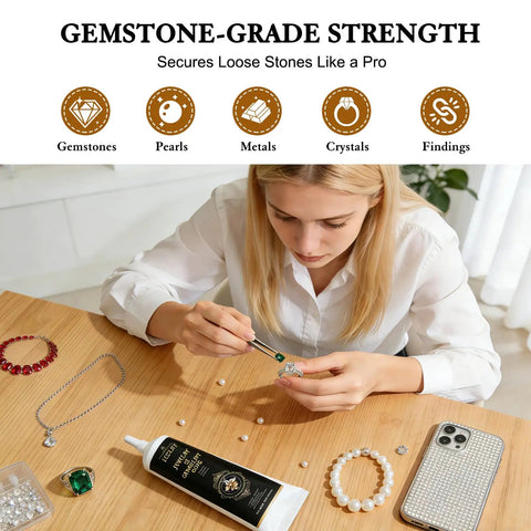 Person using Heavy Duty Jewelry Glue For Gemstones And Metal 120ML Professional Grade With Precise Applicator on pearls