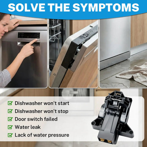 Premium Dishwasher Door Latch Assembly Replacement For Kenmore Frigidaire Electrolux Part Number 5304525218 showing installation issues.