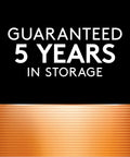 Graphic showing guarantee of 5 years in storage for Built Tough 9V Batteries Four Pack For Smoke Detectors And Carbon Monoxide Alarms.