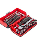 V-Series 38-Piece One Quarter Inch Drive Socket Set With 80-Tooth Low Profile Ratchet Nano Case 6-Point Sockets shown in open case