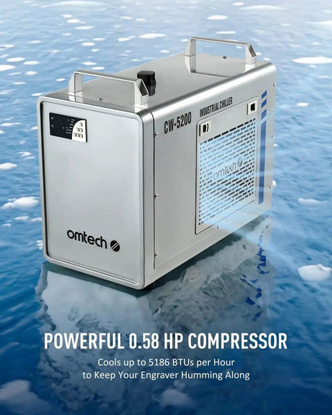 Heavy Duty Compact Six Liter Water Chiller For Laser Engraving Machines With Slick Three Point Two GPM Flow Rate And Killer Cooling Performance To Keep Your Setup Running Smooth All Day Long.