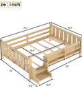Toddler Floor Bed With Storage Bookcases And Easy Access Stairs Safe Guardrails All Around No Box Spring Needed Light Natural Finish