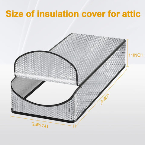 Stairway Insulation Cover for Attic Doors Premium Energy Saving Attic Stairs Tent displaying dimensions 25 x 54 x 11 inches