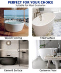 Freestanding Tub Drain Rough In Kit With PVC Adapter For Floor And Island Bathtubs shown in various surface settings: wood, cement, and tile.