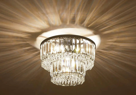 Modern Glam Crystal Raindrop Flush Mount Chandelier With Four Lights For Living Room Dining Room Bedroom Bathroom Hallway Closet Totally Chic And More D13 X H9.65 Inches Easy Install Edison Style Bulb Compatible Bulbs Not Included