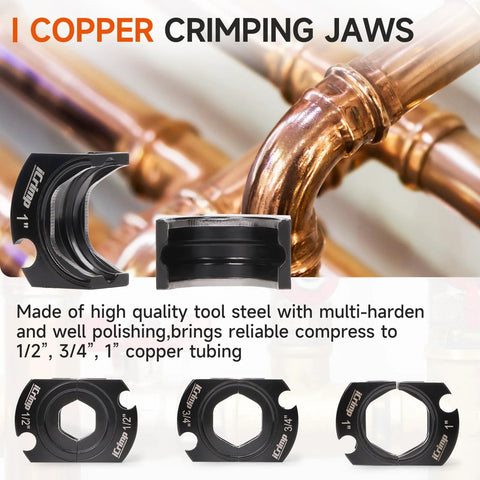 iCrimp copper pipe pressing jaws set with cutter; IWISS, includes 3 jaw sizes for 1/2–1 in copper tubing