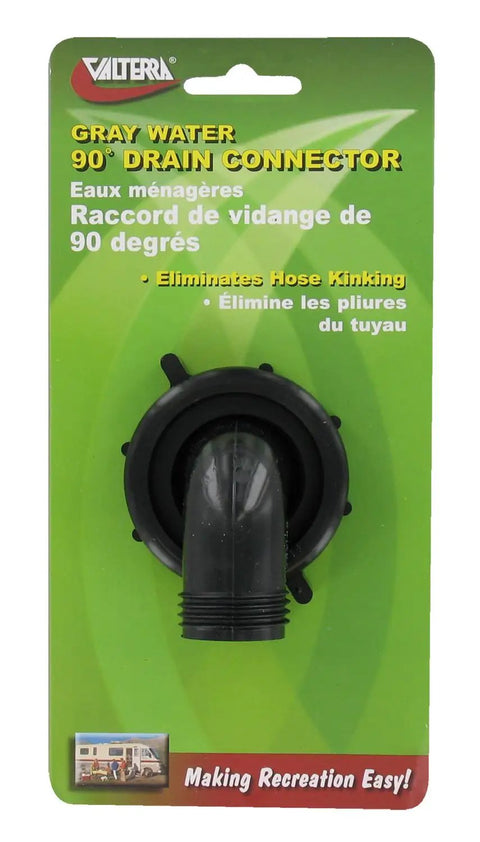 Swivel Drain Connector 90 Degree Adapter For One And One Half Inch To Three Quarter Inch Lines Black RV grey water tank fitting