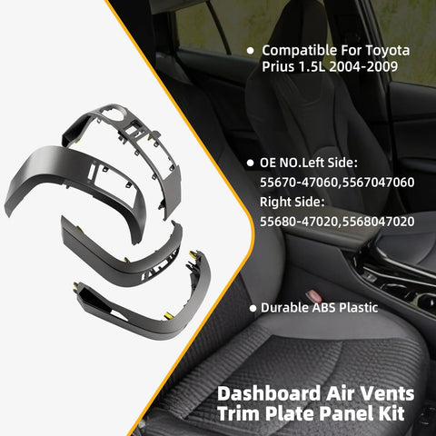 OVANOH 4-piece center A/C dash vent trim kit with left and right air vent panels for Toyota Prius 2004-2009, ABS plastic