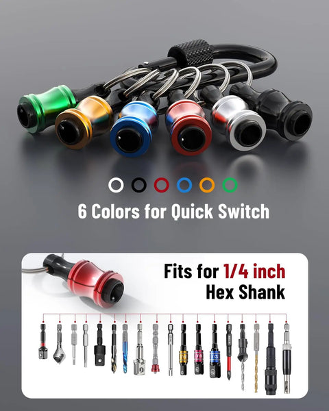 Lightweight 1/4 Inch Hex Shank Aluminum Bit Holder With Quick Change Extension Bar And Keychain Carabiner for Drill Bits