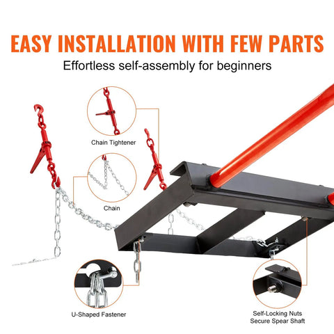49 Inch Hay Spear for Skid Steer Loader, 3000 Lb Capacity Bale Fork Attachment With 60 Inch Chain And 2 Stabilizer Spears, installation details