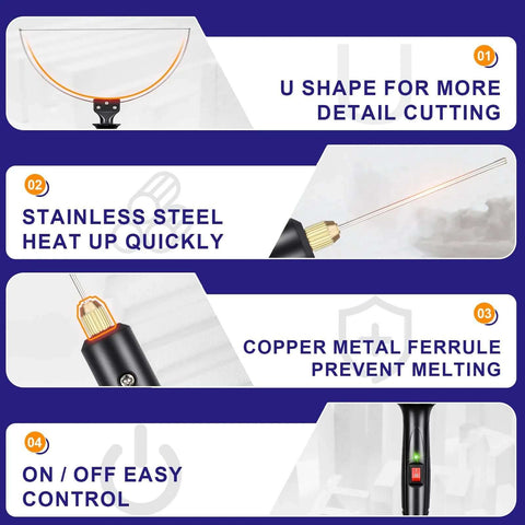 Front view of GOCHANGE 3-in-1 foam cutter tool with copper hot-knife tip and on/off switch