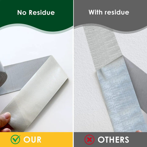 Comparison of heavy duty silver duct tape with no residue vs tape with residue on surfaces