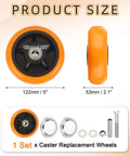 Heavy Duty 6 Inch Caster Wheels Replacement Kit Featuring Smooth Rolling Swivel Action With Complete Hardware Set, profile and size details.