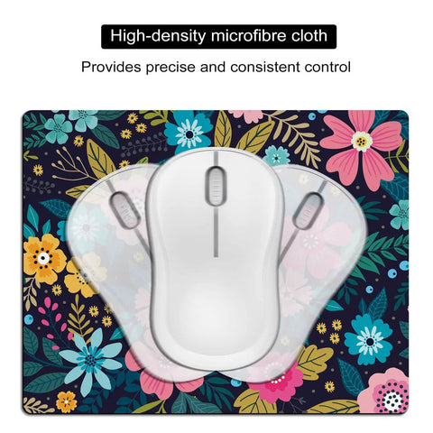 Extra Small Floral Mouse Pad 5.5 by 7 Inches Travel Ready Waterproof and Washable Desk Mat displayed with a wireless mouse