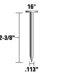Diagram showing dimensions of Framing Nails 2-3/8 In X 0.113 In 15 Degree Full Round Head Ring Shank Wire Coil Bright Basic Finish