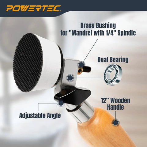 Bowl Sander Tool Kit For Woodturning With Double Bearing Holder and Adjustable Head on Wooden Handle