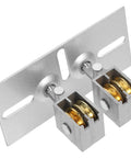 Heavy Duty Adjustable Bearing Kit With Sliding Ball Steel Roller Door Hardware For Smooth Glide And Custom Fit Includes Adjustable Pulley System And Swivel Casters For Easy Mobility And Repositioning. silver steel door roller kit with brass bearings and slotted mounting plate