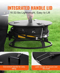 Integrated handle lid of Propane Fire Pit 19 Inch Portable Outdoor Gas Fire Pit Includes Cover Lava Rocks, smoke-free