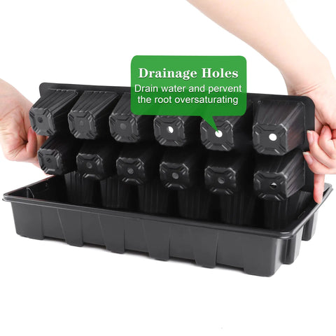 4 Pack 24 Cell Seed Starter Tray Kit With Humidity Dome And Base For Indoor Or Outdoor Plant Germination Includes Peat Pellets Plant Labels And Tools Black