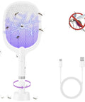 Reusable Electric Fly Swatter Racket Featuring 4000V Bug Zapper With Rechargeable Battery And Dual Mode Design For Killing Mosquitoes And Pests In Your Home with USB charger.