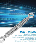 Heavy Duty 304 Stainless Steel Wire Rope Turnbuckle Tensioner With Adjustable Grip And Rust Proof Finish Built Different For Quick Setup On Outdoor Projects In M16 Size close-up image showing the tensioner.