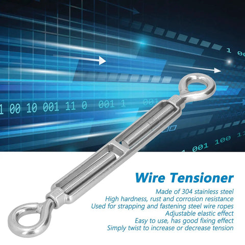 Heavy Duty 304 Stainless Steel Wire Rope Turnbuckle Tensioner With Adjustable Grip And Rust Proof Finish Built Different For Quick Setup On Outdoor Projects In M16 Size close-up image showing the tensioner.