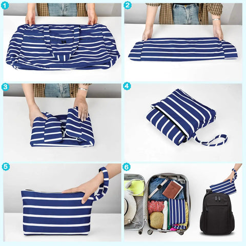 Extra Large Waterproof Beach Bag Tote with Zipper Wet Pocket 50L Capacity shown folded for compact travel