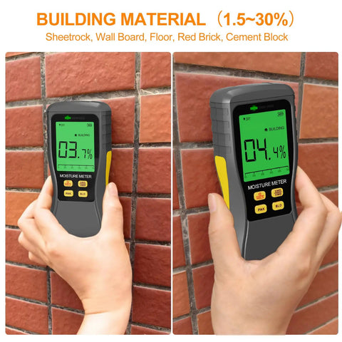 Pinless Digital Wood Moisture Meter Real Deal Non Destructive Induction Moisture Detector For Drywall Lumber And Building Materials Easy Read Backlit LCD With Audible Alert Three Color Indicator measuring brick wall moisture