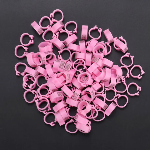 Pink 100 Pieces Pigeon Leg Bands 8mm Numbered Bird Leg Rings for Small Birds Poultry Foot Clips Clip On Weatherproof Plastic ID Tags
