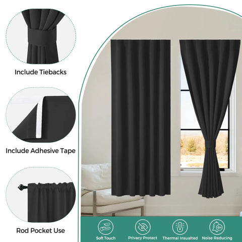 Blackout Curtain Set Two Panels 52 Inch Wide By 54 Inch Long Light Blocking Drapes For Bedroom Or Living Room No Rods No Drill