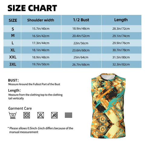 Size chart for Men Breathable Mesh Sleeveless Tank Top Featuring Raw Cut Edges And Dropped Shoulders Quick Dry Gym Vest.