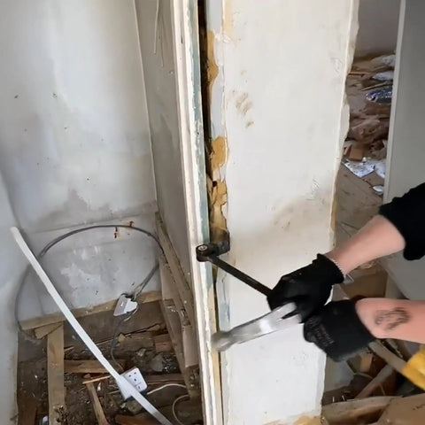 Heavy Duty Indexing Crowbar And Nail Puller Wrecker Tool Boasting Multi Angle Locking Head used for pulling trim in remodeling.