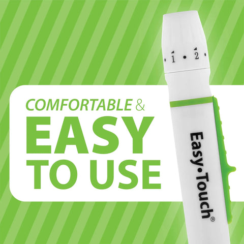 Pain Free Lancing Device With Ejector For Easy Diabetes Testing, Adjustable Depth, Vibration Control, Twist Lancet Disposal, And Broad Compatibility With Most Lancets, white and green