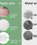 Comparison of plastic wire vs metal wire, highlighting flexibility, safety, weatherproofing, ease of installation for Heavy Duty Pet Barrier Net Fence For Cats Dogs Rabbits And Chickens 15.7 Inch By 16.4 Foot White ABS Plastic Mesh Balcony Safety Net Garden Snake Barrier Critter Proof Coops Kennels And Outdoor Play Areas.