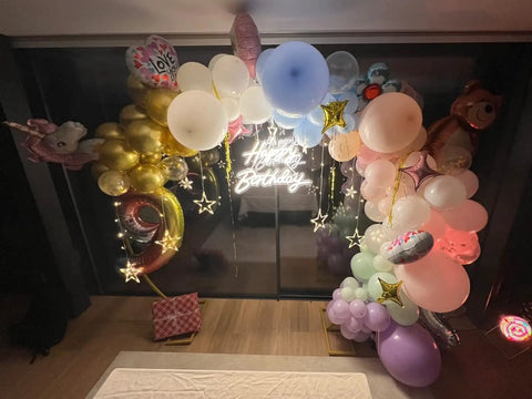 Happy Birthday Neon Sign 18 Inch And 24 Inch LED Backdrop Lights For Birthday Bash Bar Rave with balloons and stars decoration