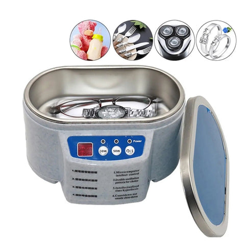 Hot Shot Digital Ultra Sonic Cleaner For Jewelry And Glasses 50W Dual Frequency Vibration Bath with glasses and watch inside.