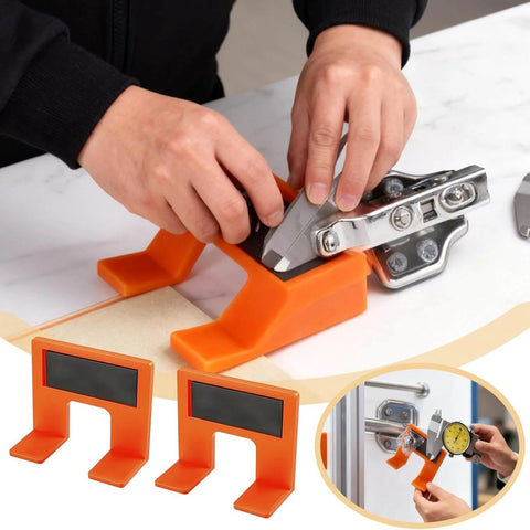 Magnetic Cabinet Door Hinge Spacer With Scale For A Clean 2mm Gap Handy Hinge Alignment Tool For Cabinet Door Installations in use