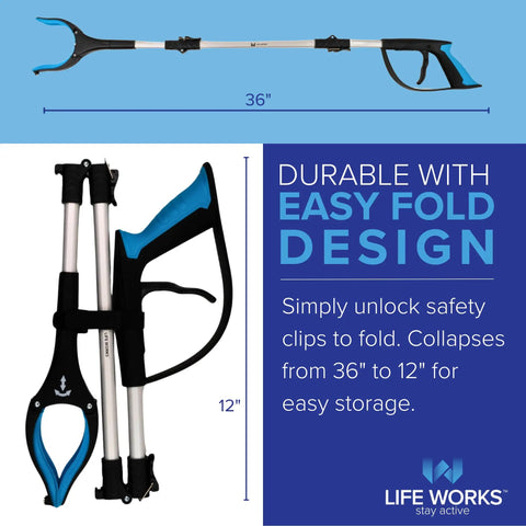 Long Reach Grabber Tool With 360 Degree Rotating Head And Lightweight 36 Inch Foldable Arm, Ergonomic Grip, 4.5 Inch Wide Jaw, Handy Mobility Aid For Seniors And Limited Mobility, Portable Picker Upper For Home And Everyday Tasks