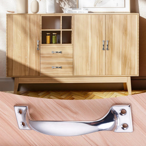 Galvanised Bow Door Handle Set 10 Pcs Durable Silver Outdoor Indoor Hardware installed on wooden cabinet in 100mm size