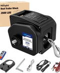 Beefy 3500 Lb Electric Boat Winch 12V DC With Remote Control And Hand Crank Portable Waterproof Reversible Trailer Winch For Boats on box