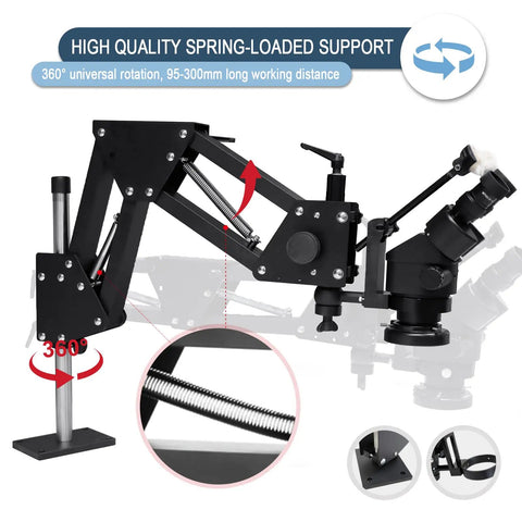 7X-45X Jewelry Stereo Microscope With LED Ring Light And 165 Mm Working Distance, Smooth Zoom For Jewelry Making, Engraving, Gem Inspection, Repair, And Fine Bench Work With 56 LED Illumination spring-loaded arm